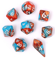 Hymgho Dice: 8 Set Polyhedral Wyrmforged Rollers Rounded Resin Bard's Cloak HY02012